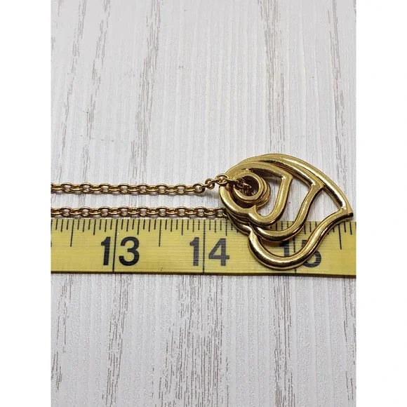 Avon Triple Heart Pendant Gold Tone Long Chain Necklace Graduated Open Hearts - Picture 5 of 5